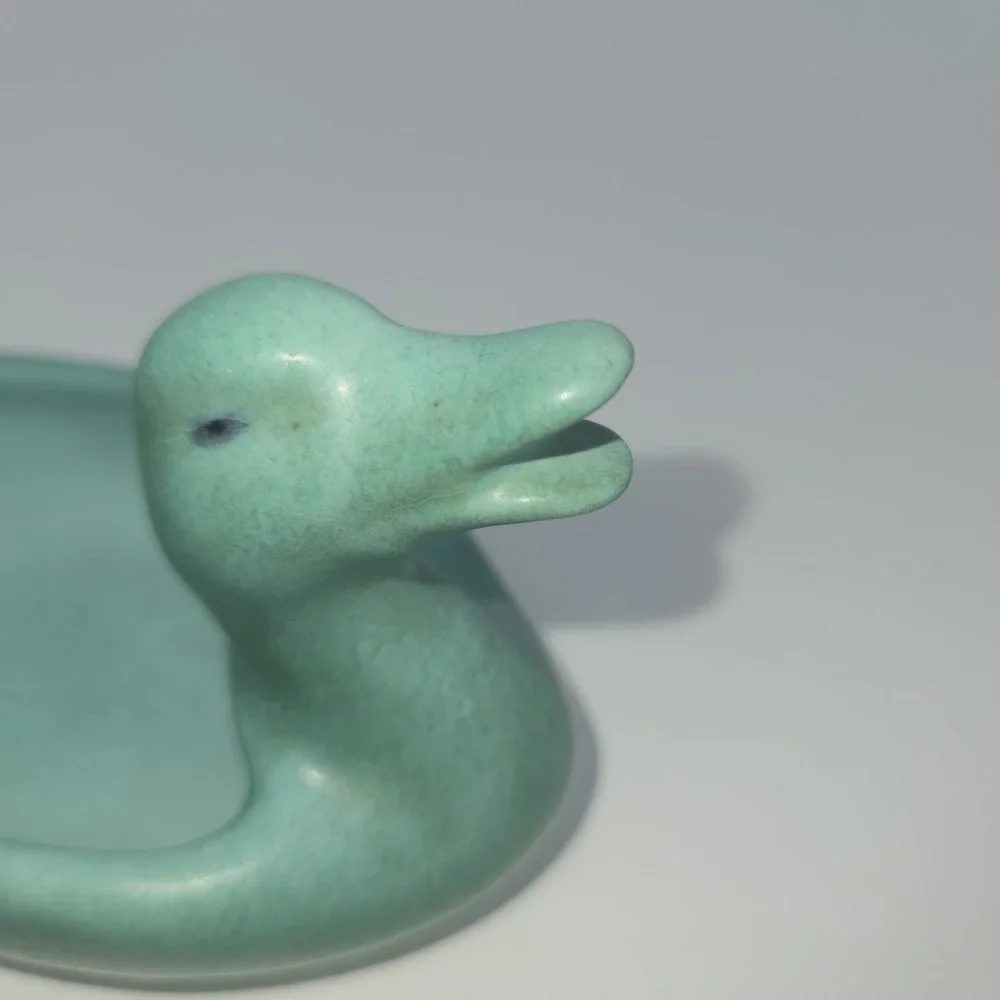 Weller Pottery Duck Pin Tray Turquoise Green Art Pottery 1930s Signed Vintage